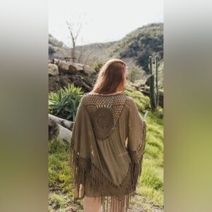 Bohemian Fringe Kimono in Olive